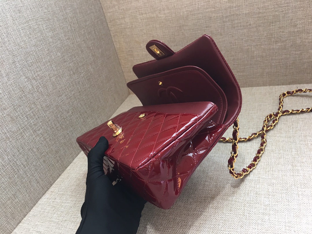 Medium Classic Flap Patent Leather Bag AO1112 Dark Red/Gold